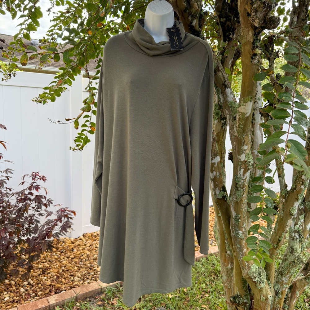 David Emanuel Olive Green Cowl Neck Tunic Dress 3X